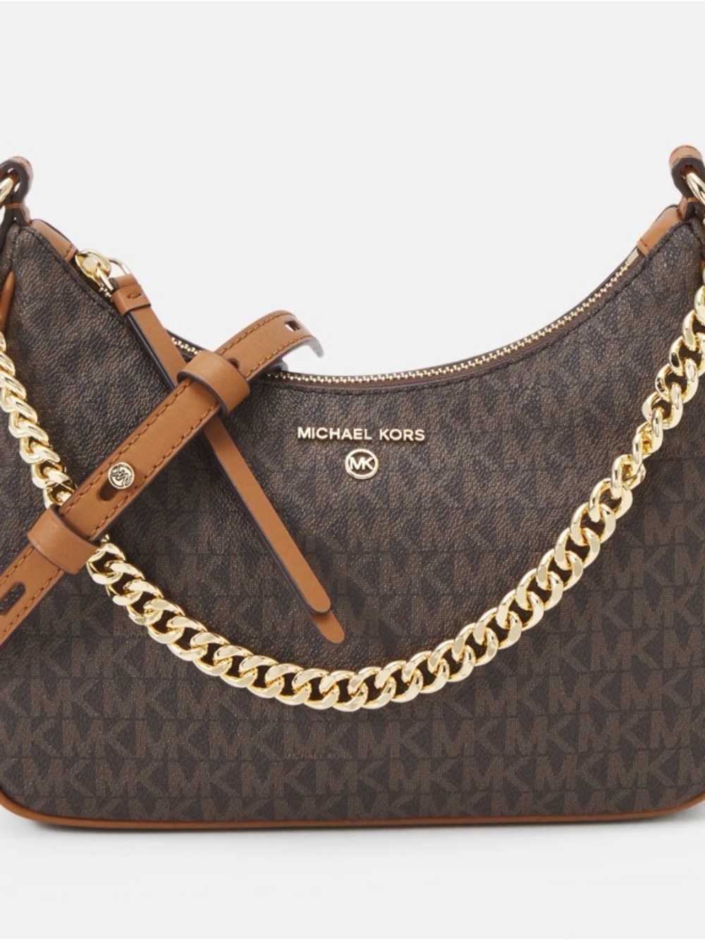 Michael Kors Brown Monogram Chain-Trim Shoulder Bag